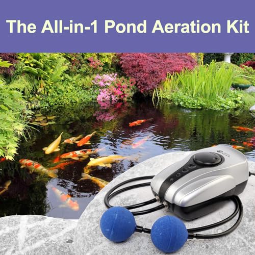 AquaMiracle Pond Aerator for Large Ponds Up to 1000 & 2000 Gallons All-in-One Air Pump Kit with Air Stones and Tubing
|