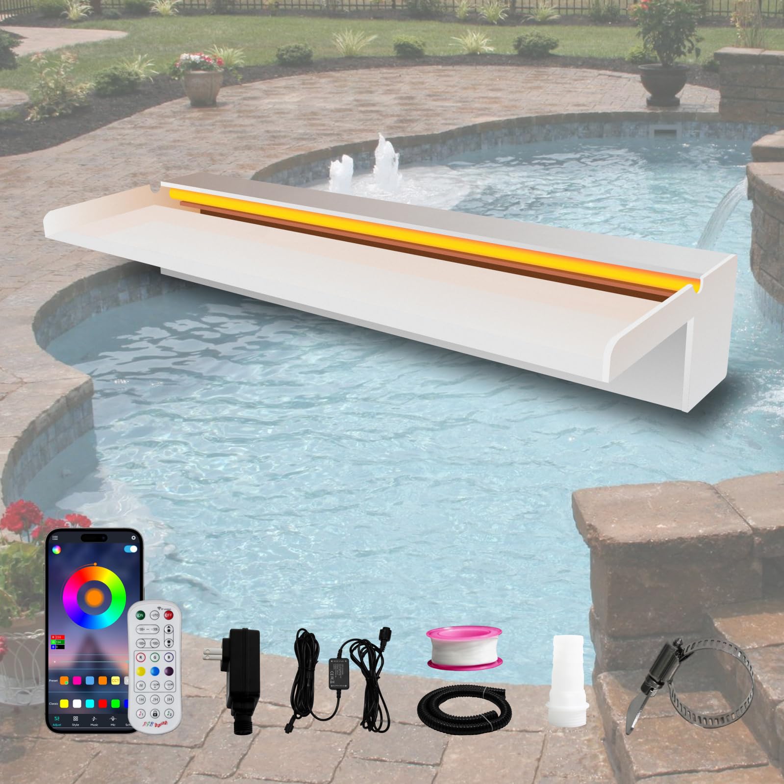 Pond Waterfall Spillway Multi-Color LED LightOutdoor Pool Fountain Decoration for Garden Patio - 2|6"x7.8"x|9"  
Pond Wa