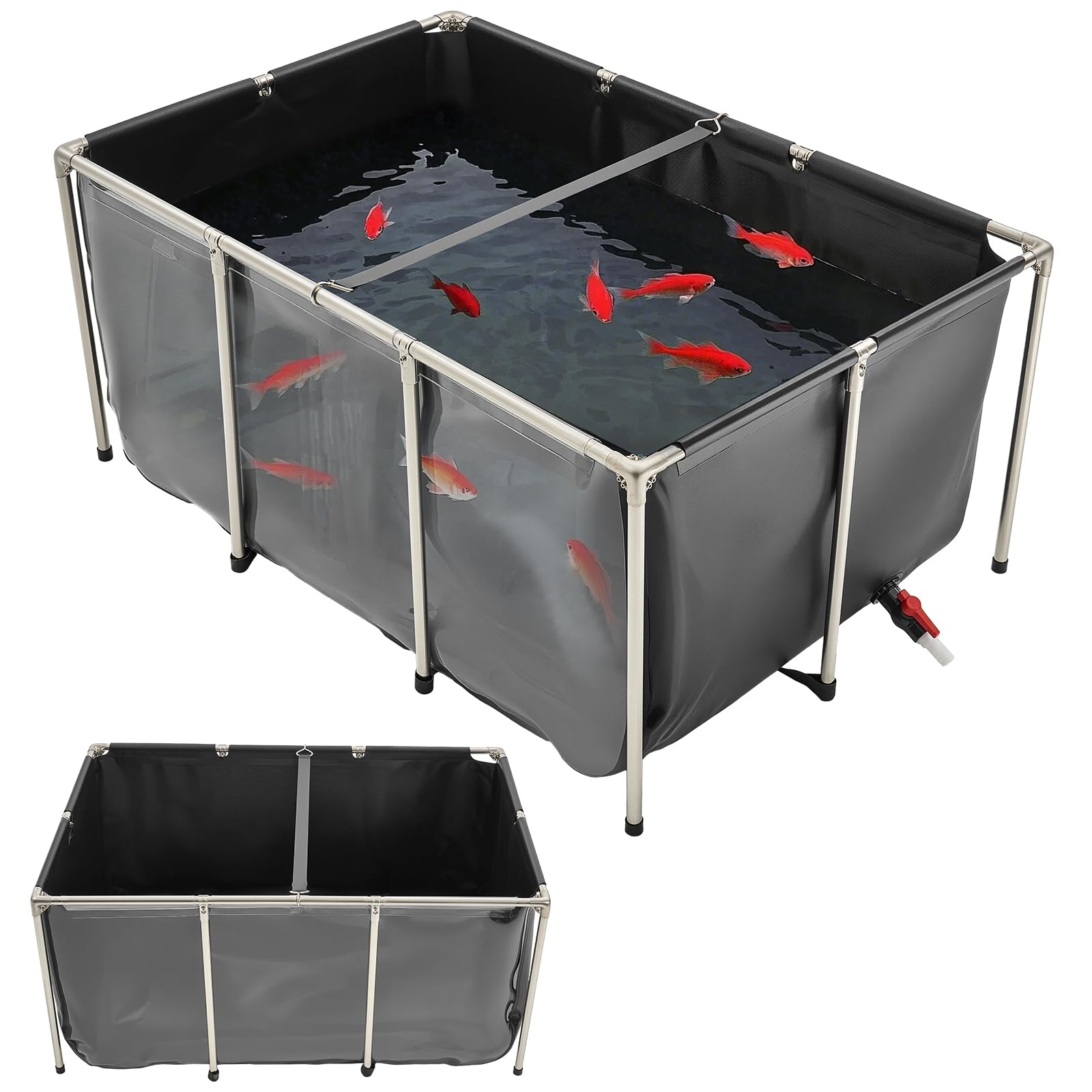 VEVOR Canvas Fish Pond for Breeding Koi with Clear Viewing Panel and Drain Valve